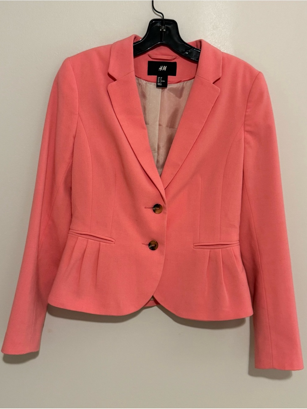 H&M Coral Pink Tailored Blazer Two Button Peplum Career Jacket